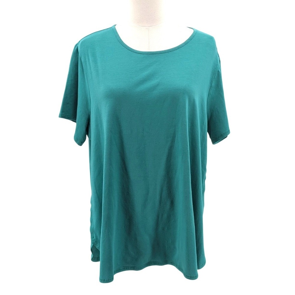 J Jill Fit Progress Pima Cotton Tee Teal Shirttail Stretch Petite XL